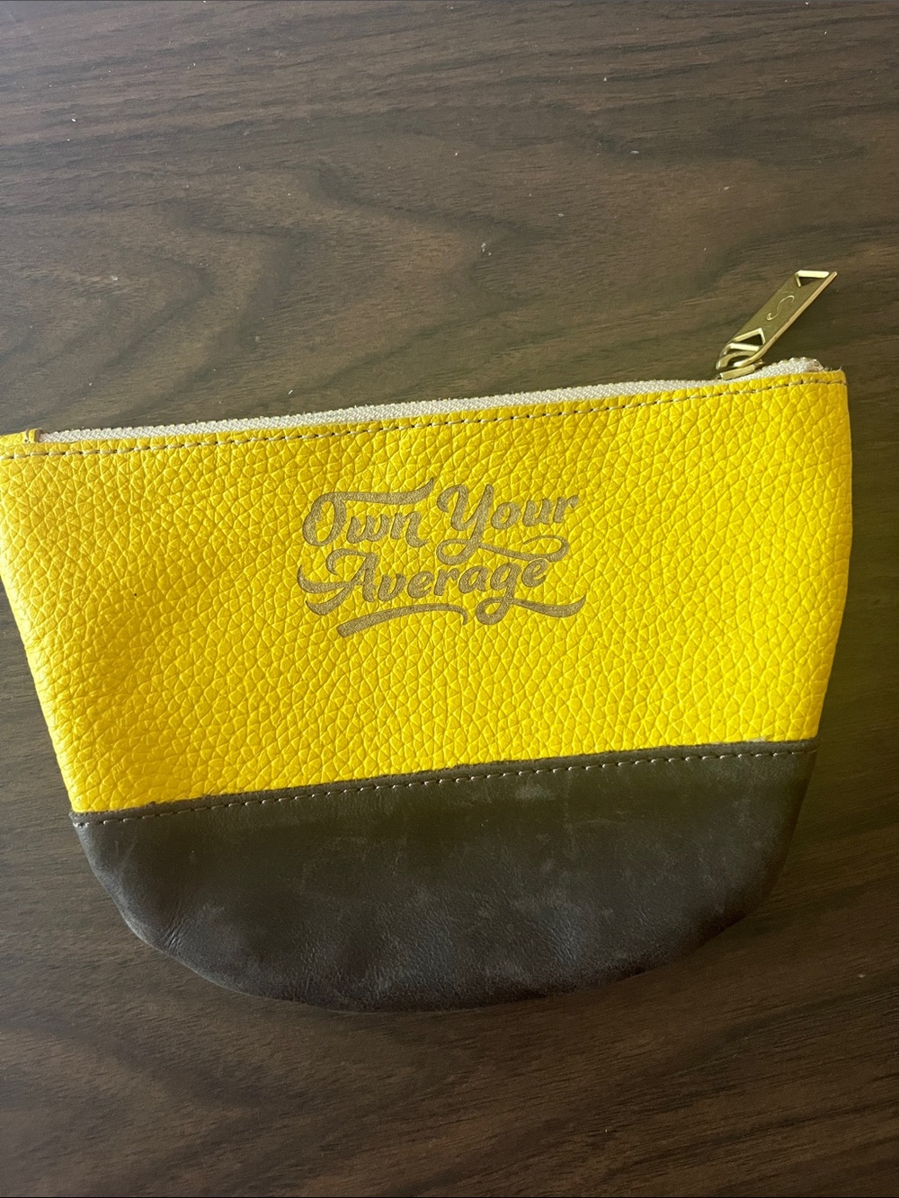 Sseko Yellow and Brown 'Own Your Average' Cosmetic Pouch